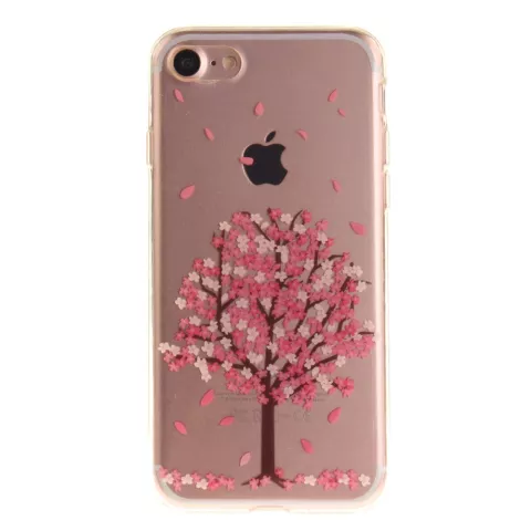 Coque transparente en TPU compatible avec iPhone 7, 8, SE 2020, SE 2022, arbre &agrave; fleurs roses