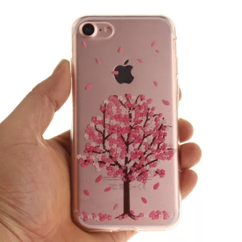 Coque transparente en TPU compatible avec iPhone 7, 8, SE 2020, SE 2022, arbre &agrave; fleurs roses