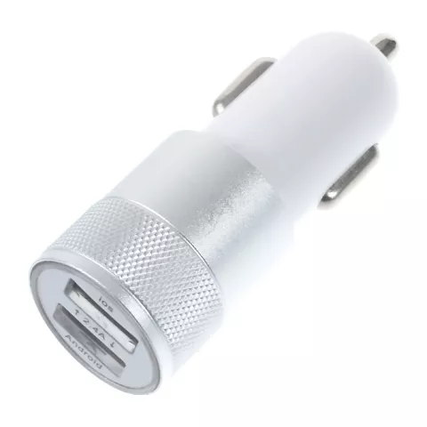 Chargeur de voiture universel argent - Double USB 2,4 amp&egrave;res - Chargeur de voiture argent