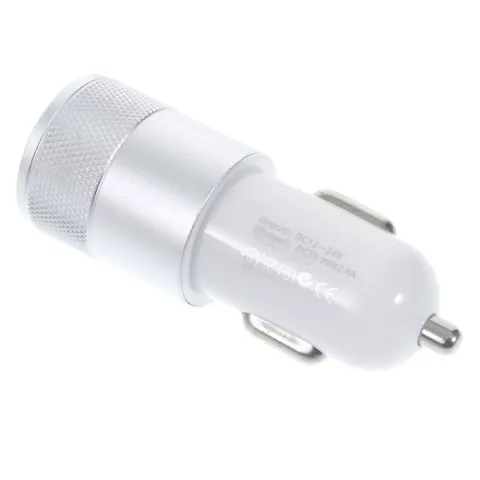 Chargeur de voiture universel argent - Double USB 2,4 amp&egrave;res - Chargeur de voiture argent