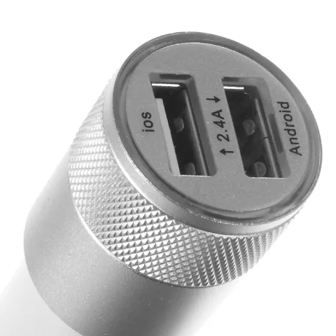 Universal Silver Car Charger - Dual USB 2.4 Amp&egrave;re - Chargeur voiture argent