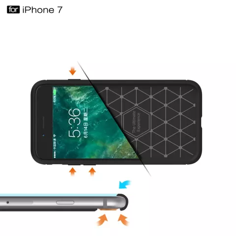 Armure en fibre de carbone noire la coque TPU compatible avec iPhone 7 8