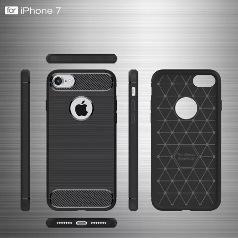 Armure en fibre de carbone noire la coque TPU compatible avec iPhone 7 8