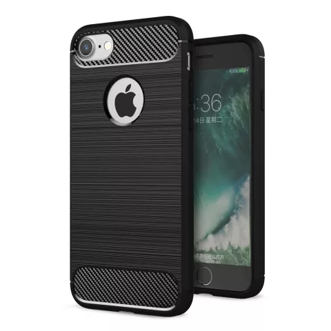 Armure en fibre de carbone noire la coque TPU compatible avec iPhone 7 8