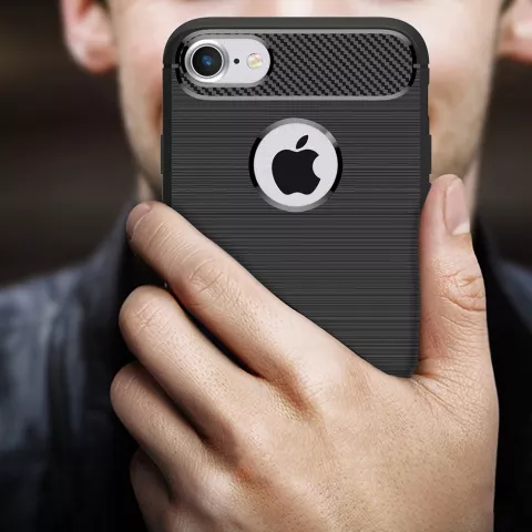 Armure en fibre de carbone noire la coque TPU compatible avec iPhone 7 8