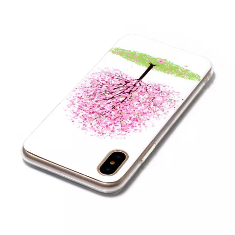 Arbre &agrave; fleurs rose compatible avec la coque en TPU compatible avec iPhone X XS