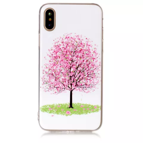 Arbre &agrave; fleurs rose compatible avec la coque en TPU compatible avec iPhone X XS