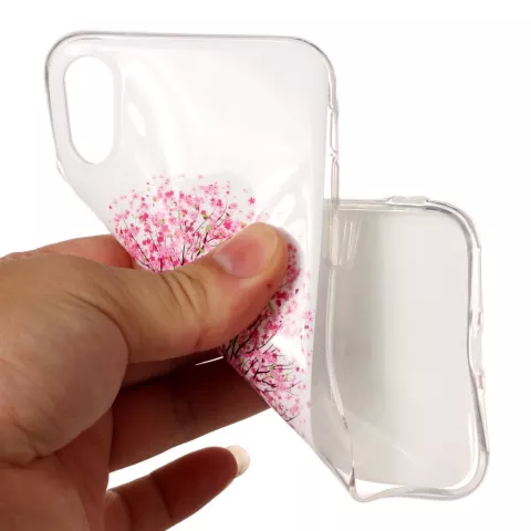 Arbre &agrave; fleurs rose compatible avec la coque en TPU compatible avec iPhone X XS