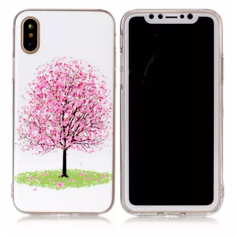 Arbre &agrave; fleurs rose compatible avec la coque en TPU compatible avec iPhone X XS