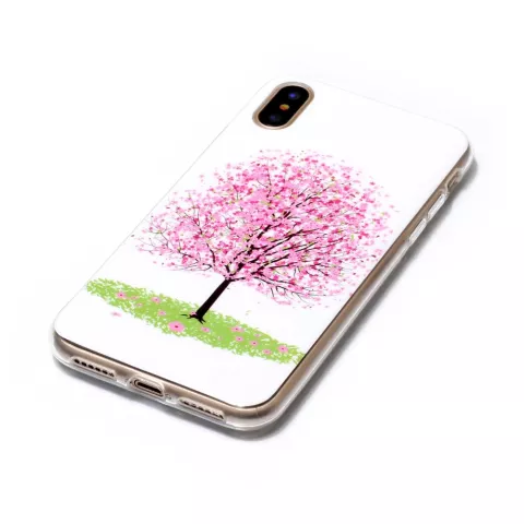 Arbre &agrave; fleurs rose compatible avec la coque en TPU compatible avec iPhone X XS