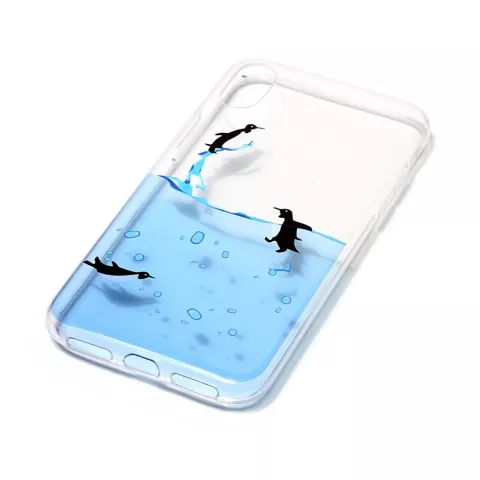Coque iPhone X XS transparente TPU pingouin eau