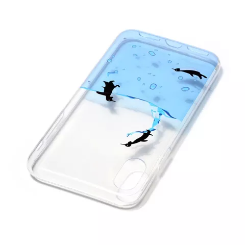 Coque transparente en TPU avec motif pingouin compatible avec iPhone X XS