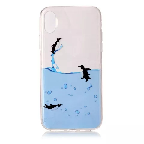 Coque iPhone X XS transparente TPU pingouin eau