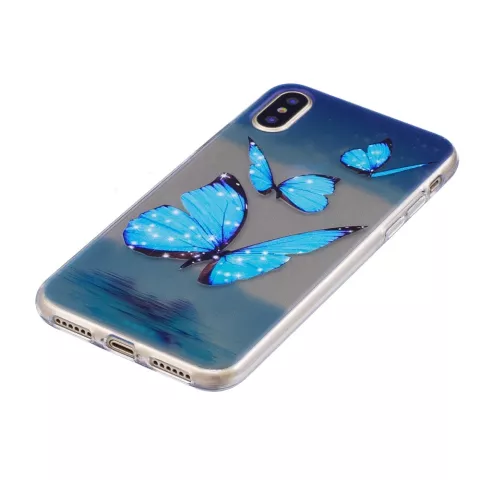 Coque iPhone X XS TPU Papillon Transparent Bleu Glace