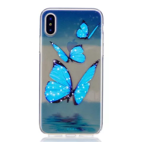 Papillon transparent bleu glacier en TPU la coque compatible avec iPhone X XS