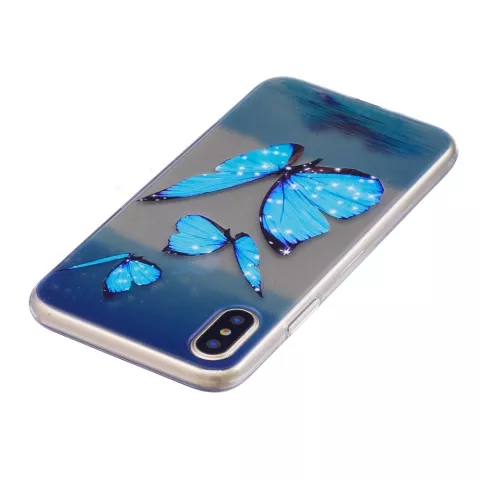 Papillon transparent bleu glacier en TPU la coque compatible avec iPhone X XS