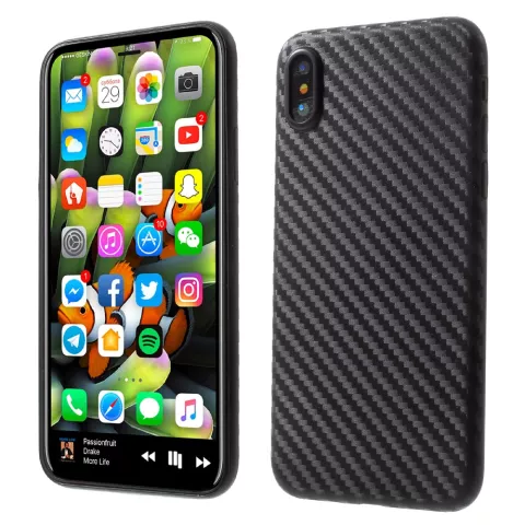 Carbone noir la coque compatible avec iPhone X XS