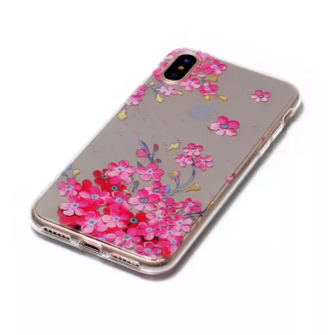 Fleurs roses transparentes coque compatible avec iPhone X XS