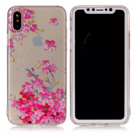 Fleurs roses transparentes coque compatible avec iPhone X XS