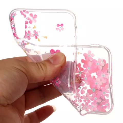 Coque transparente pour iPhone X XS fleurs roses