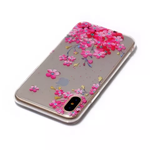 Coque transparente pour iPhone X XS fleurs roses