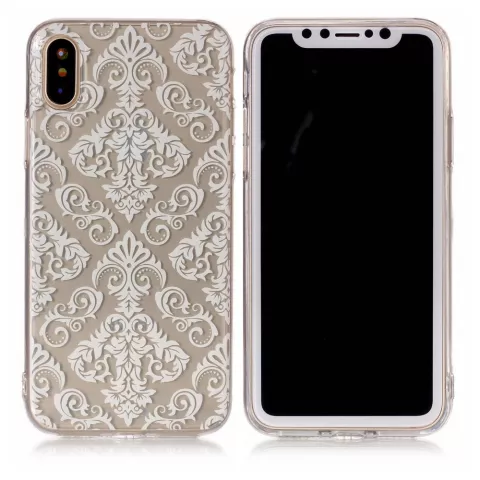 Coque iPhone X XS transparente aux lignes blanches orn&eacute;es