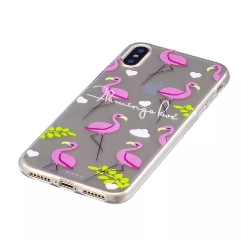 Coque de protection transparente en forme de flamant rose compatible avec iPhone X XS