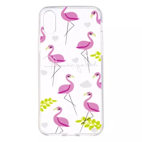 Coque de protection transparente en forme de flamant rose compatible avec iPhone X XS
