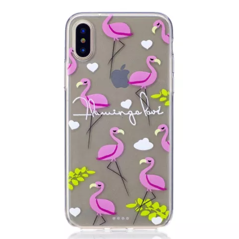 Coque de protection transparente en forme de flamant rose compatible avec iPhone X XS
