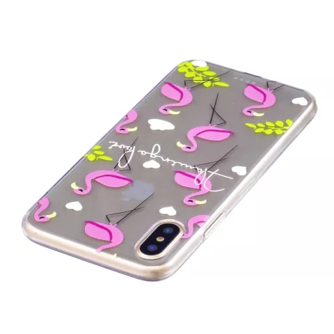 Coque de protection transparente en forme de flamant rose compatible avec iPhone X XS