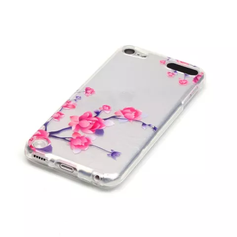 Etui &agrave; fleurs transparent iPod Touch 5 6 7 branches branches violet rose