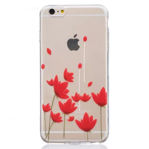 Coque transparente en TPU compatible avec iPhone 6, 6S, tulipes, fleurs rouges