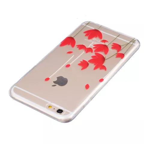 Coque transparente en TPU compatible avec iPhone 6, 6S, tulipes, fleurs rouges
