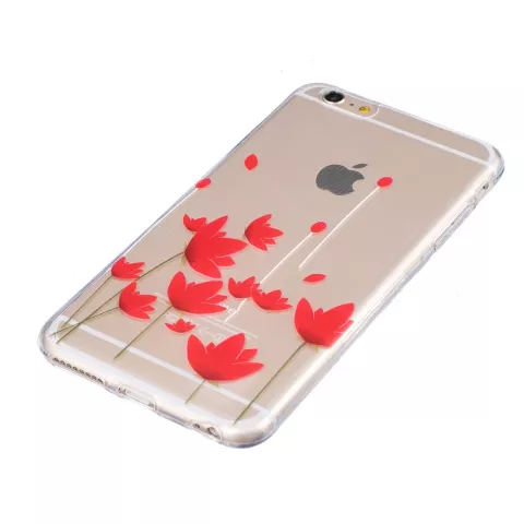 Coque transparente en TPU compatible avec iPhone 6, 6S, tulipes, fleurs rouges
