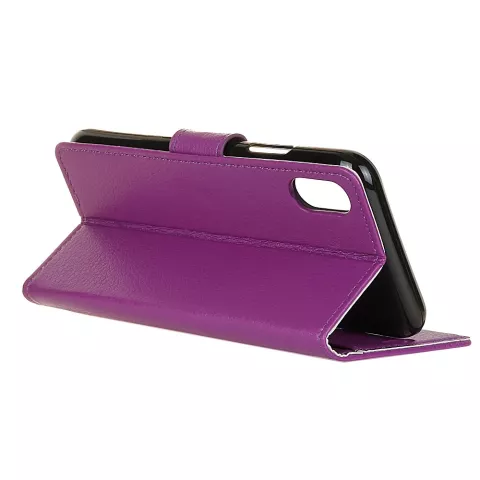 Etui portefeuille violet iPhone X XS en cuir - Biblioth&egrave;que