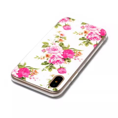Coque TPU florale compatible avec iPhone X XS rose blanc rose