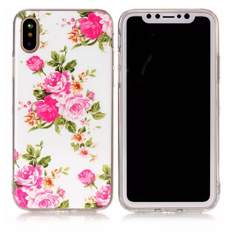 Coque Flower TPU iPhone X XS roses Coque rose blanche