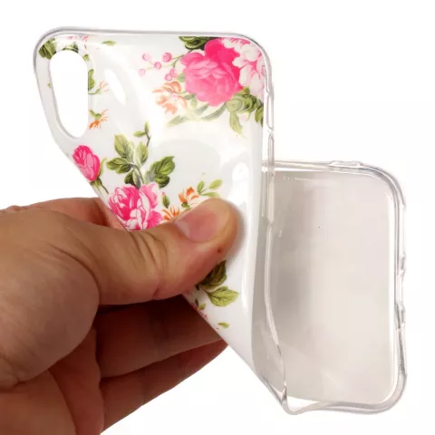 Coque TPU florale compatible avec iPhone X XS rose blanc rose