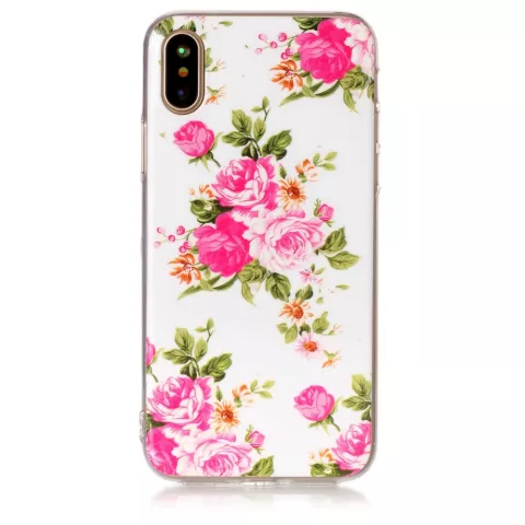 Coque TPU florale compatible avec iPhone X XS rose blanc rose
