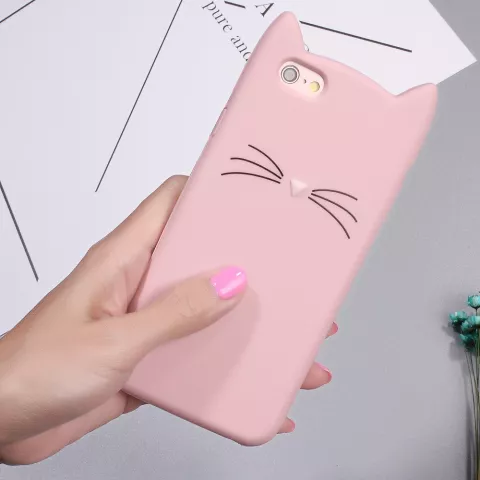Moustaches de chat mignonnes compatible avec iPhone 6 6s, &eacute;tui de protection avec oreilles de chaton - Rose