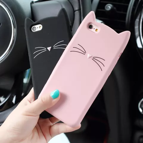Chat rose moustaches iPhone 6 6s cas housse cas chaton oreilles