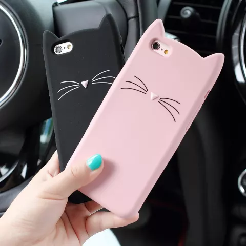 Moustaches de chat mignonnes compatible avec iPhone 6 6s, &eacute;tui de protection avec oreilles de chaton - Rose