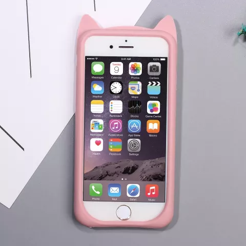Moustaches de chat mignonnes compatible avec iPhone 6 6s, &eacute;tui de protection avec oreilles de chaton - Rose