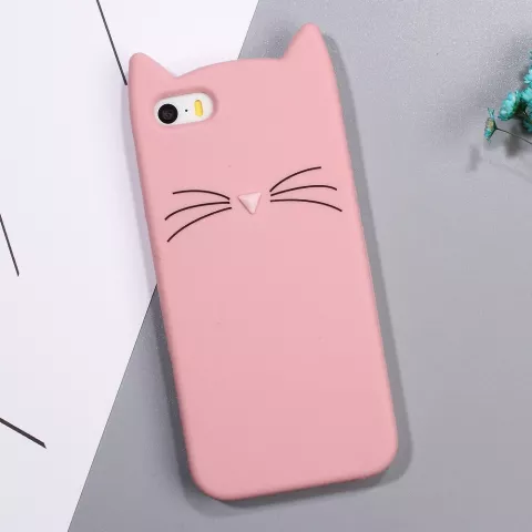 Moustaches de Chat Mignon adapt&eacute;es compatible avec iPhone 5 5s SE 2016 Coque Chaton - Rose