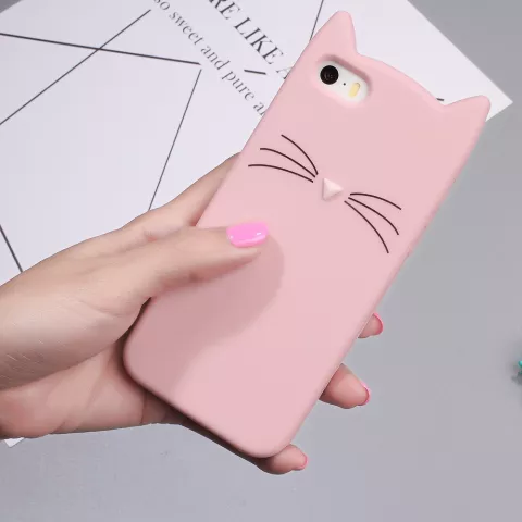 Moustaches de Chat Mignon adapt&eacute;es compatible avec iPhone 5 5s SE 2016 Coque Chaton - Rose