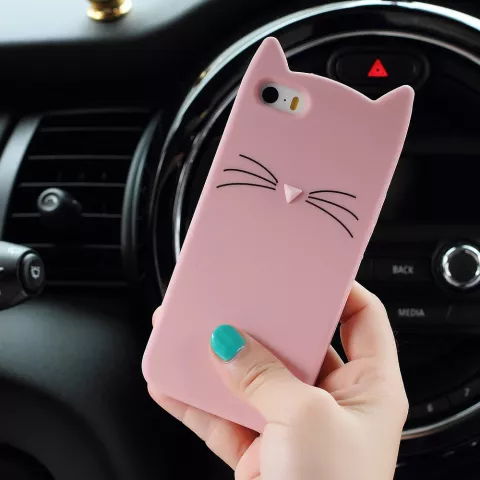 Moustaches de Chat Mignon adapt&eacute;es compatible avec iPhone 5 5s SE 2016 Coque Chaton - Rose