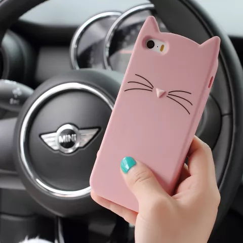 Moustaches de Chat Mignon adapt&eacute;es compatible avec iPhone 5 5s SE 2016 Coque Chaton - Rose