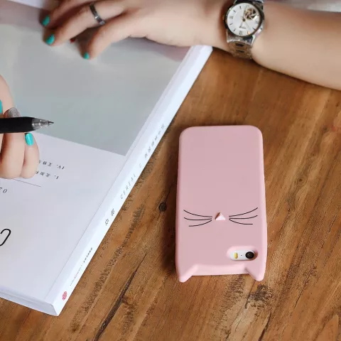 Moustaches de Chat Mignon adapt&eacute;es compatible avec iPhone 5 5s SE 2016 Coque Chaton - Rose