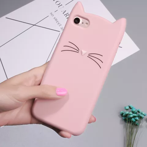 Moustaches de Chat Mignonnes compatible avec iPhone 7 8 SE 2020 SE 2022 Coque Chaton - Rose