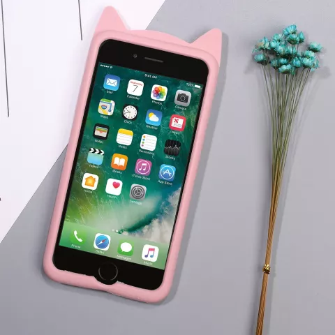 Moustaches de chat mignonnes compatible avec iPhone 7 Plus 8 Plus, &eacute;tui de protection chaton - Rose